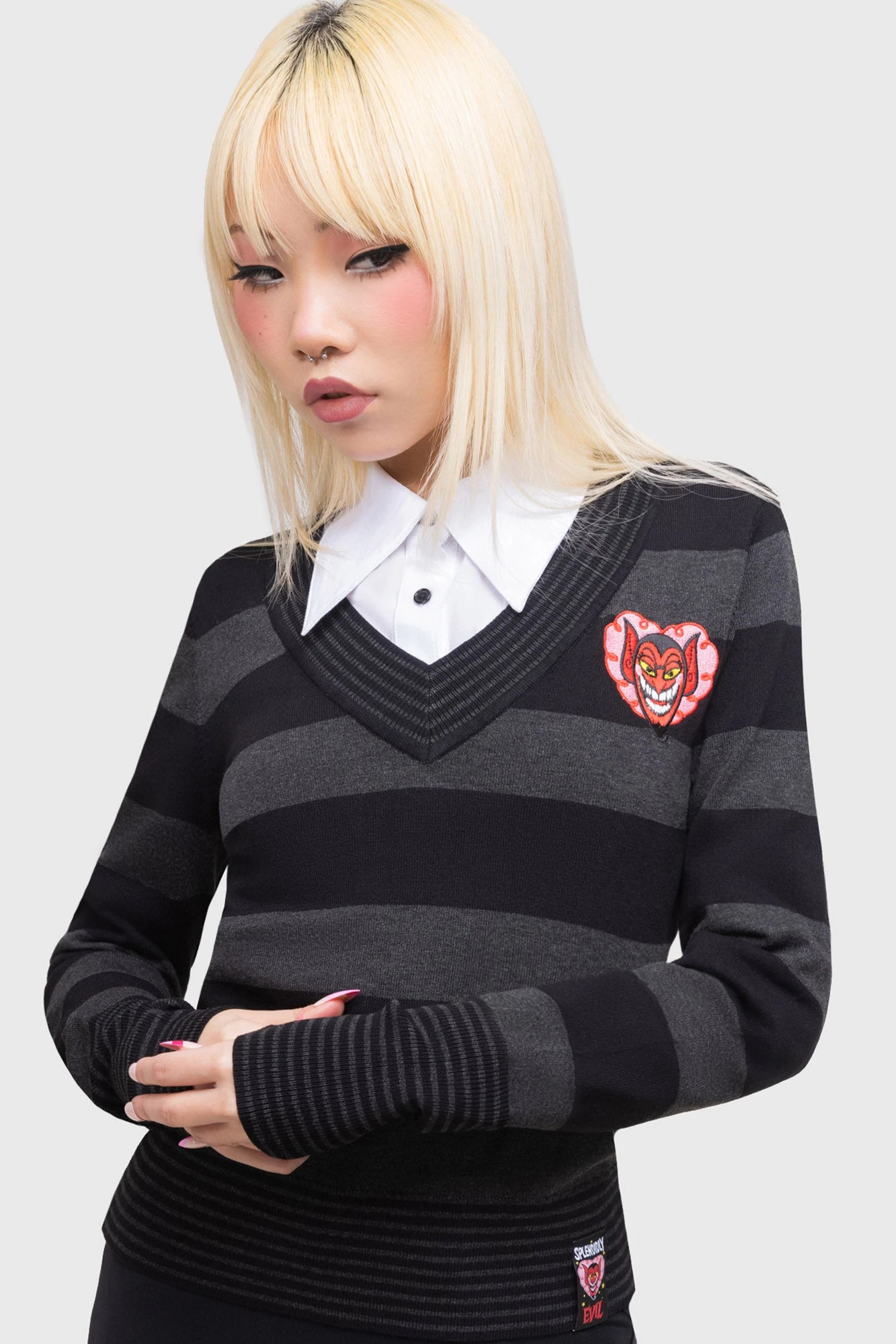 Killstar x HIM His Infernal Majesty Striped Knitted Top 2 Killstar x HIM His Infernal Majesty Striped Knitted Top - Image 2