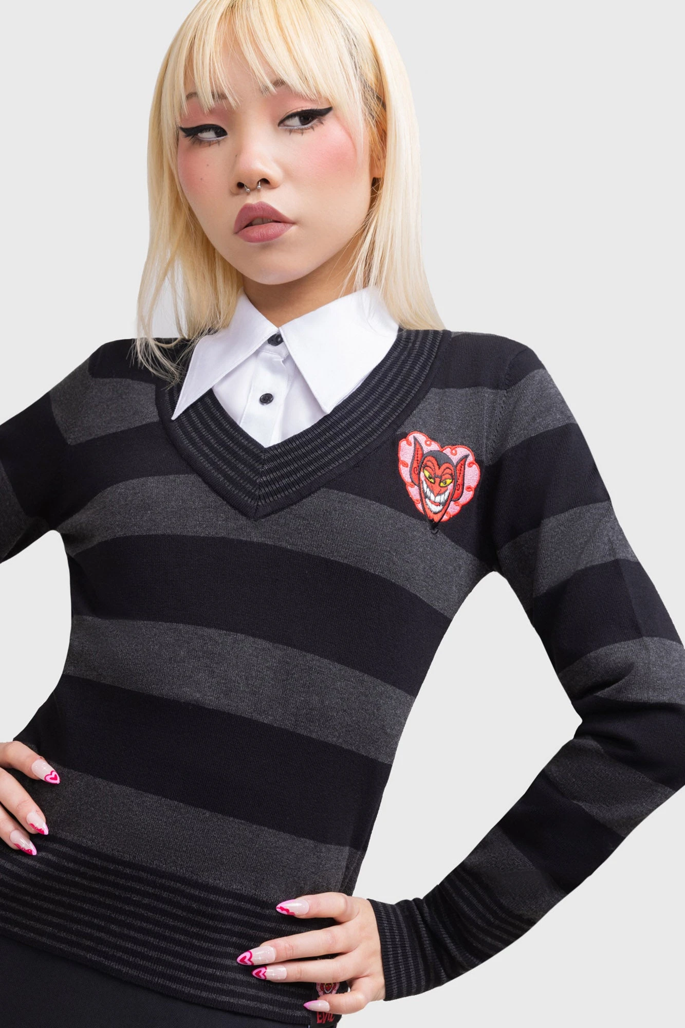 Killstar x HIM His Infernal Majesty Striped Knitted Top 3 Killstar x HIM His Infernal Majesty Striped Knitted Top - Image 3