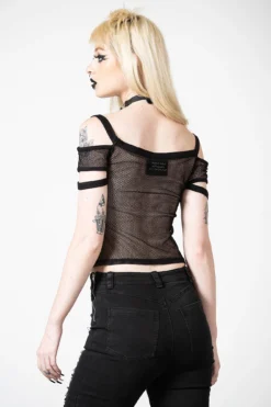 Huntly Fishnet Bardot Top -Kill Star Store HUNTLY FISHNET BARDOT TOP W D