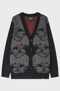 Alchemy Headstone Skull Knit Cardigan - Official KILLSTAR Collaboration -Kill Star Store HeadstoneKnitCardigan Black 1