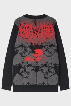 Alchemy Headstone Skull Knit Cardigan - Official KILLSTAR Collaboration -Kill Star Store HeadstoneKnitCardigan Black 2