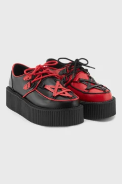 Killstar Hexellent Mismatched Creepers - Black & Red Platform Shoes -Kill Star Store HexellentCreepers BLACK RED G