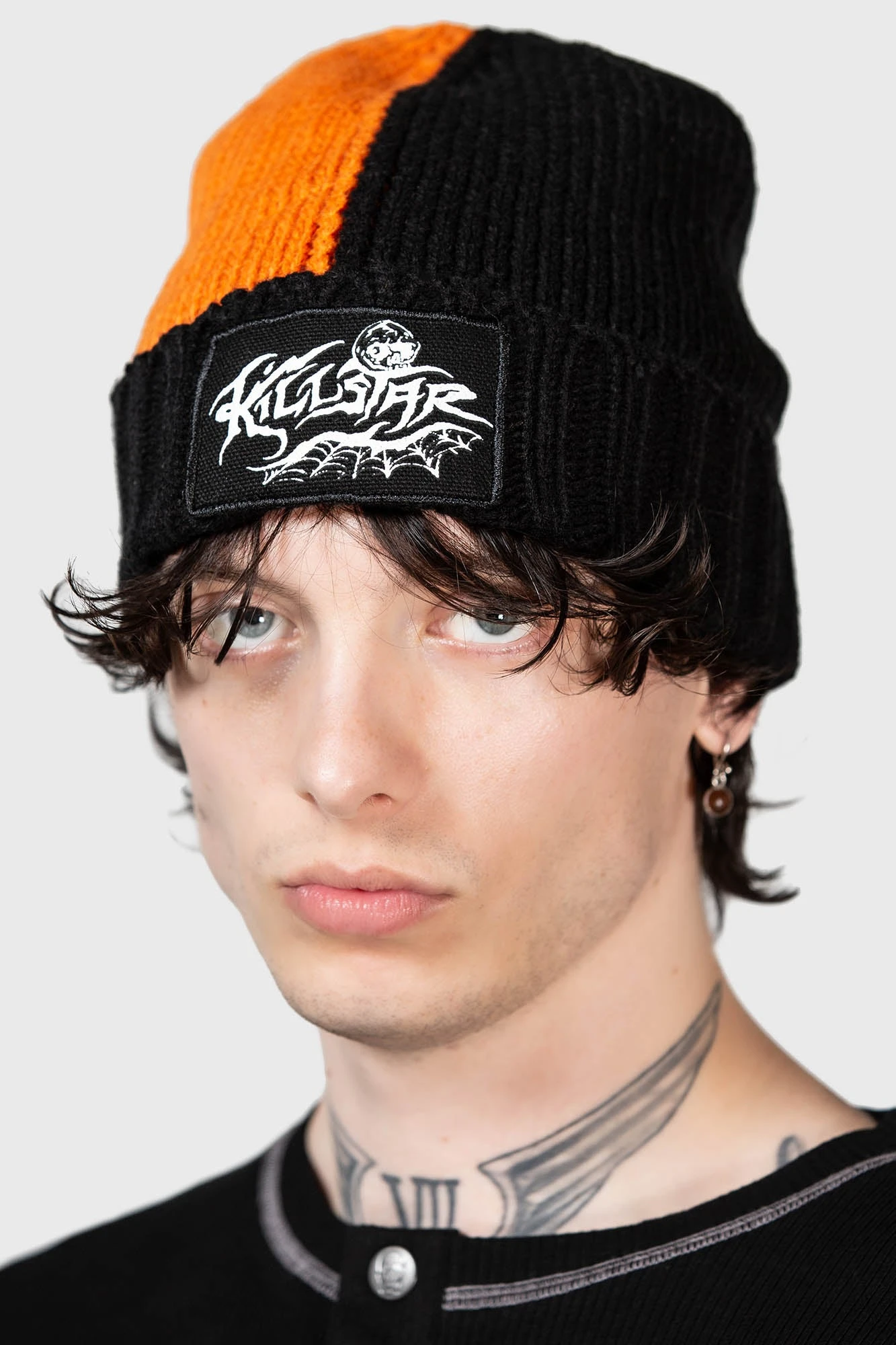 KILLSTAR Jack O'Lantern Beanie - Gothic Safety Pin Knit Hat 2 KILLSTAR Jack O'Lantern Beanie - Gothic Safety Pin Knit Hat - Image 2