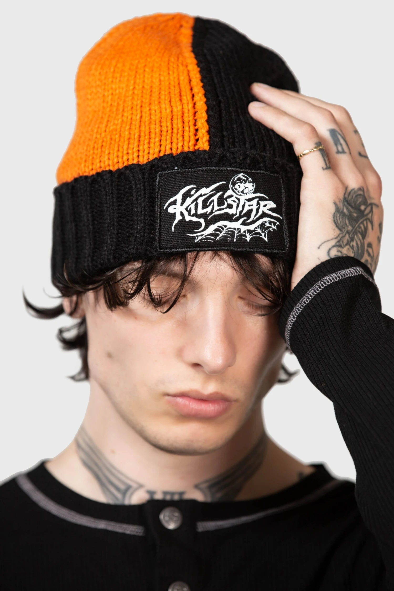 KILLSTAR Jack O'Lantern Beanie - Gothic Safety Pin Knit Hat 3 KILLSTAR Jack O'Lantern Beanie - Gothic Safety Pin Knit Hat - Image 3