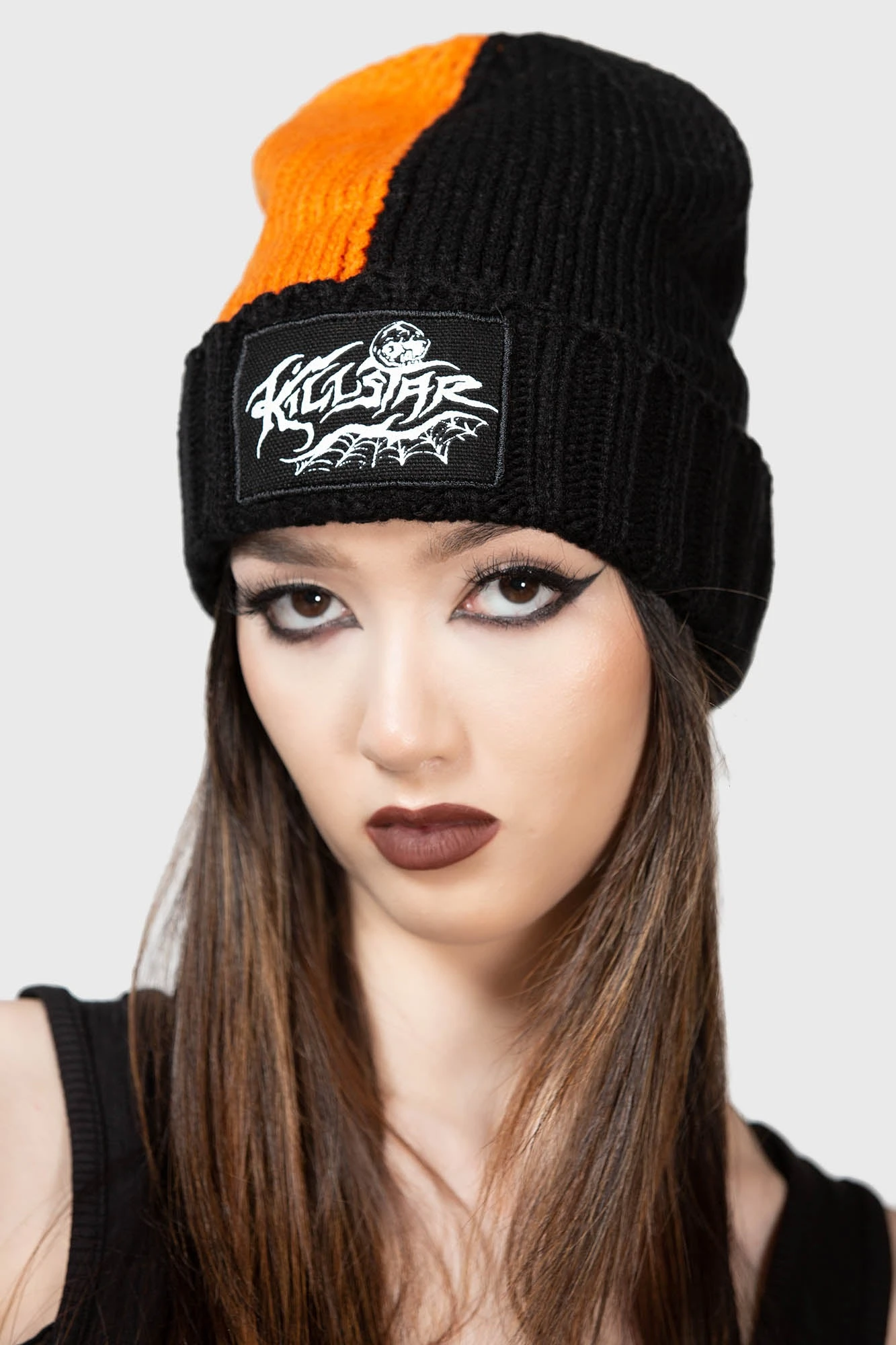 KILLSTAR Jack O'Lantern Beanie - Gothic Safety Pin Knit Hat 1 KILLSTAR Jack O'Lantern Beanie - Gothic Safety Pin Knit Hat