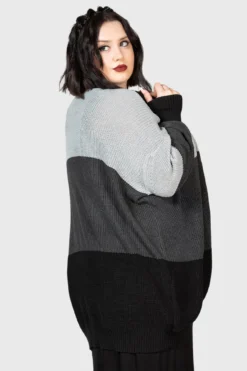 KILLSTAR January Mist Plus Size Cardigan - Striped Unisex Knit -Kill Star Store JANUARY MIST CARDIGAN PLUS W E