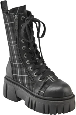 KILLSTAR Kick The Bucket Boots - Ash Tartan Platform Boots -Kill Star Store KICK THE BUCKET BOOTS ASH TARTAN