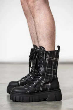 KILLSTAR Kick The Bucket Boots - Ash Tartan Platform Boots