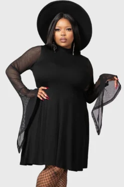KILLSTAR Lana Skater Dress [Plus Size] - Fishnet Bell Sleeves