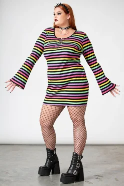 KILLSTAR Lick The Rainbow Ribbed Plus Size Dress - Pentagram Detail -Kill Star Store LICK THE RAINBOW PLUS W D
