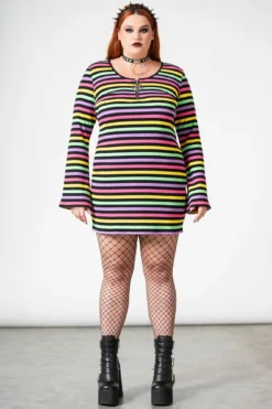 KILLSTAR Lick The Rainbow Ribbed Plus Size Dress - Pentagram Detail -Kill Star Store LICK THE RAINBOW PLUS W E