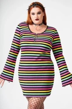 KILLSTAR Lick The Rainbow Ribbed Plus Size Dress - Pentagram Detail -Kill Star Store LICK THE RAINBOW PLUS W F