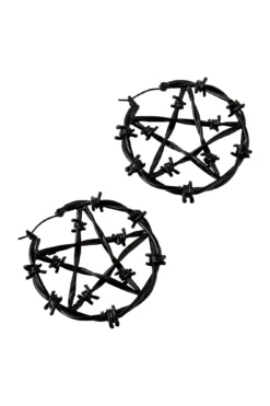 Killstar Life's A Witch Barbwire Pentagram Hoop Earrings -Kill Star Store LIFE S A WITCH LARGE HOOP EARRINGS BLACK