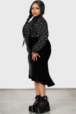 KILLSTAR x Wednesday Little Storm Cloud Velvet Midi Skirt - Plus Size 5 KILLSTAR x Wednesday Little Storm Cloud Velvet Midi Skirt - Plus Size -Kill Star Store LITTLE STORM CLOUD MIDI SKIRT PLUS W D