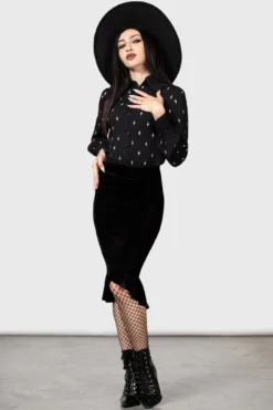 KILLSTAR x Wednesday Little Storm Cloud Velvet Midi Skirt -Kill Star Store LITTLE STORM CLOUD MIDI SKIRT W D