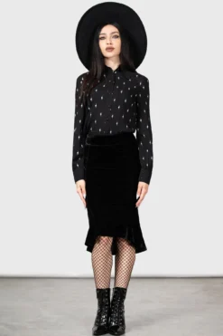 KILLSTAR x Wednesday Little Storm Cloud Velvet Midi Skirt -Kill Star Store LITTLE STORM CLOUD MIDI SKIRT W E