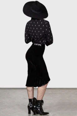 KILLSTAR x Wednesday Little Storm Cloud Velvet Midi Skirt -Kill Star Store LITTLE STORM CLOUD MIDI SKIRT W F