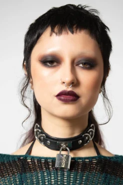 KILLSTAR Lock N' Load Padlock Choker - Gothic Pentagram Faux Leather Jewelry 7 KILLSTAR Lock N' Load Padlock Choker - Gothic Pentagram Faux Leather Jewelry -Kill Star Store LOCK N LOAD CHOKER W 1