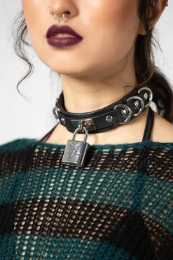KILLSTAR Lock N' Load Padlock Choker - Gothic Pentagram Faux Leather Jewelry 9 KILLSTAR Lock N' Load Padlock Choker - Gothic Pentagram Faux Leather Jewelry -Kill Star Store LOCK N LOAD CHOKER W 3