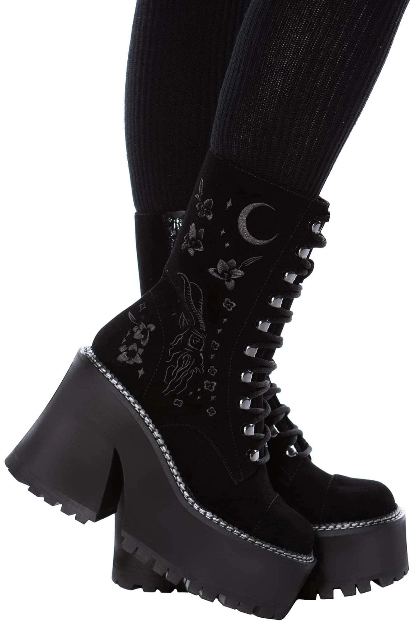 KILLSTAR Luci-Fairy Platform Boots - Gothic Embroidery & Velvet 2 KILLSTAR Luci-Fairy Platform Boots - Gothic Embroidery & Velvet - Image 2