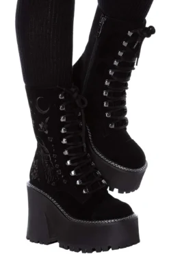 KILLSTAR Luci-Fairy Platform Boots - Gothic Embroidery & Velvet