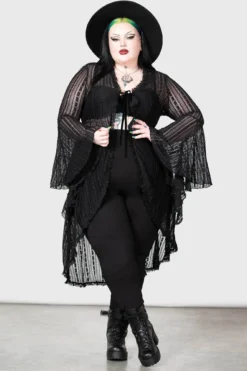 KILLSTAR Lucienne's Seal Duster [PLUS] - Sheer Lace Gothic Bodysuit