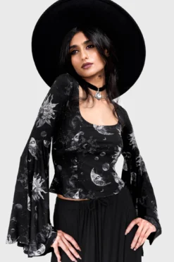 KILLSTAR Luminara Celestial Crop Top with Flared Sleeves