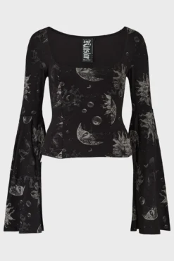 KILLSTAR Luminara Celestial Crop Top with Flared Sleeves -Kill Star Store LUMINARA TOP BLACK 1