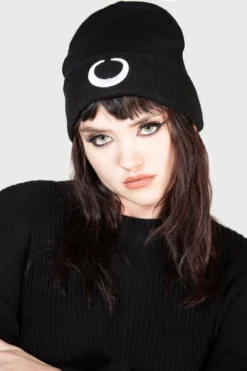 KILLSTAR Luna Beanie - Embroidered Moon Gothic Knit Hat -Kill Star Store LUNA BEANIE W D