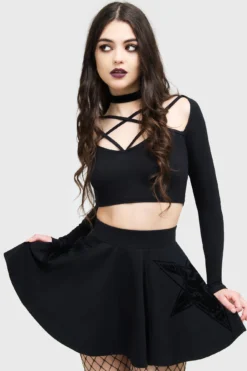 Killstar Mephistar High-Waisted Flared Skirt -Kill Star Store MEPHISTARSKIRT D