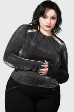 KILLSTAR Metals Reflection Plus Size Glitter Top with Moon Detail -Kill Star Store METALS REFLECTION TOP PLUS W E