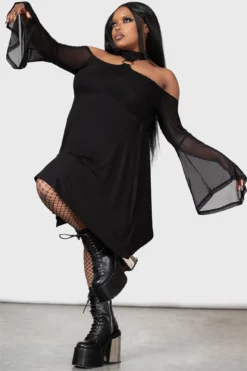 KILLSTAR Midnight's Magic Plus Size Gothic Dress with Mesh Sleeves