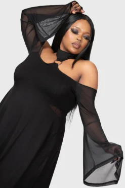 KILLSTAR Midnight's Magic Plus Size Gothic Dress with Mesh Sleeves -Kill Star Store MIDNIGHTS MAGIC DRESS PLUS W D