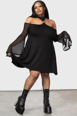 KILLSTAR Midnight's Magic Plus Size Gothic Dress with Mesh Sleeves -Kill Star Store MIDNIGHTS MAGIC DRESS PLUS W E