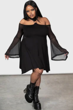 KILLSTAR Midnight's Magic Plus Size Gothic Dress with Mesh Sleeves -Kill Star Store MIDNIGHTS MAGIC DRESS PLUS W F