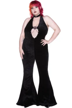 KILLSTAR Mithra Jumpsuit [Plus Size] - Faux Suede & Pentagram Detail