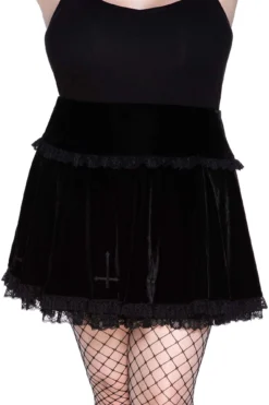 KILLSTAR Mitzy Plus Size Velvet Mini Skirt with Embroidery