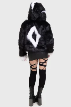 Killstar x Gremlins: Mohawk Mogwai Faux Fur Hooded Jacket -Kill Star Store MOHAWK MOGWAI FAUX FUR JACKET W E
