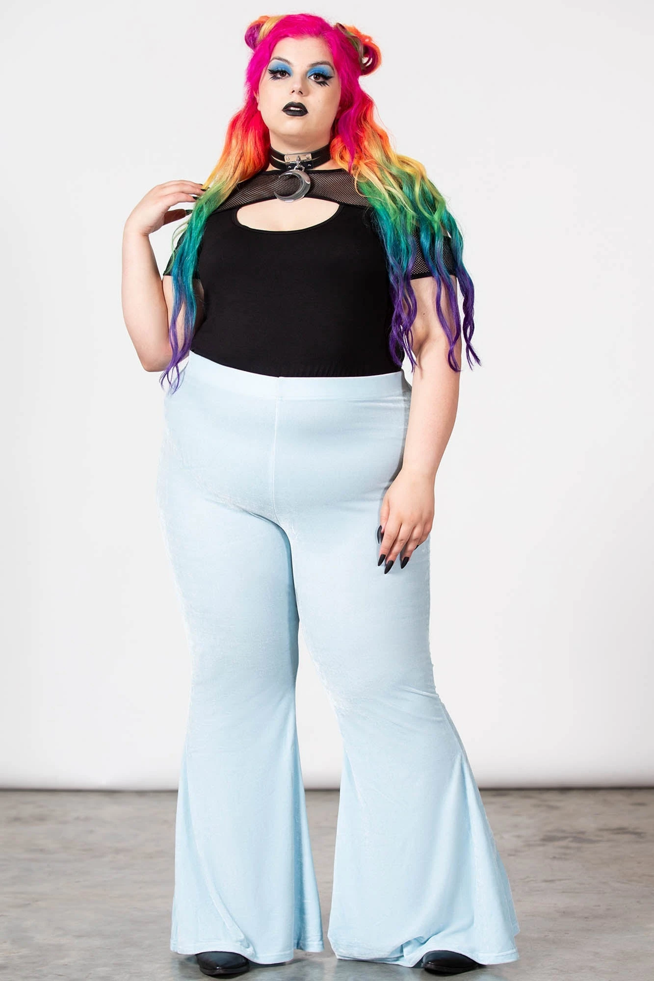 KILLSTAR Moondance Velvet Bell Bottoms - Pastel Blue Plus Size 1 KILLSTAR Moondance Velvet Bell Bottoms - Pastel Blue Plus Size
