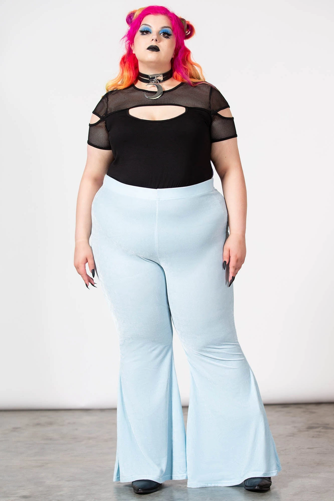 KILLSTAR Moondance Velvet Bell Bottoms - Pastel Blue Plus Size 3 KILLSTAR Moondance Velvet Bell Bottoms - Pastel Blue Plus Size - Image 3