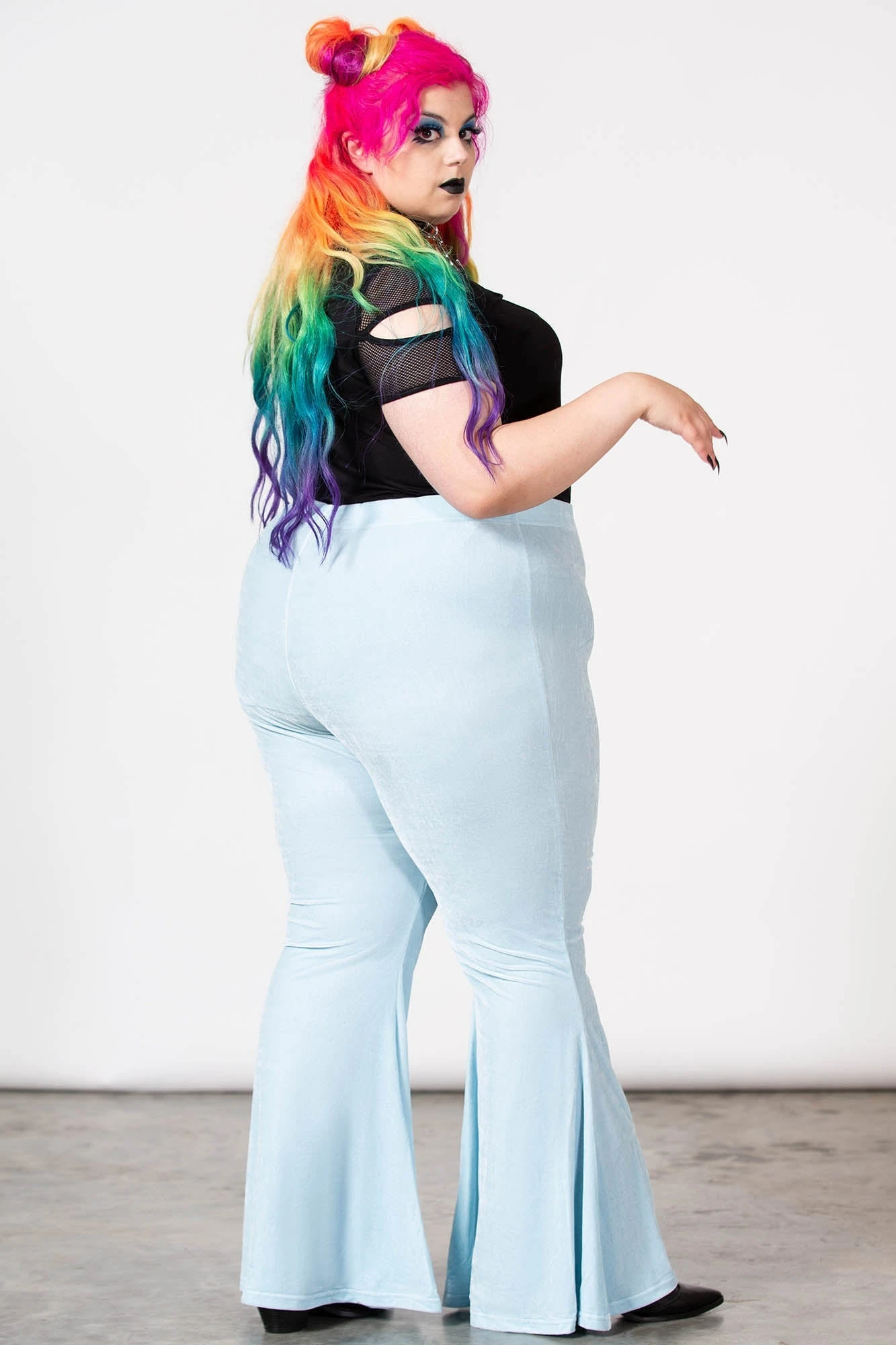KILLSTAR Moondance Velvet Bell Bottoms - Pastel Blue Plus Size 4 KILLSTAR Moondance Velvet Bell Bottoms - Pastel Blue Plus Size - Image 4