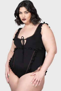 KILLSTAR Moon's Madness Plus Size Bodysuit - Frill & Cutout Detail -Kill Star Store MOONS MADNESS BODYSUIT PLUS W D