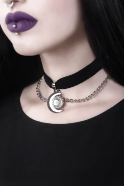 KILLSTAR Moonstone Velvet Choker with Crescent Detail