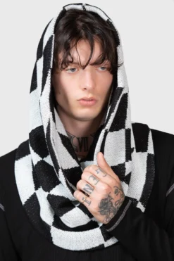 Killstar Morning Fog Snood - Distorted Checkerboard Knit Neck Warmer -Kill Star Store MORNING FOG SNOOD MENS C