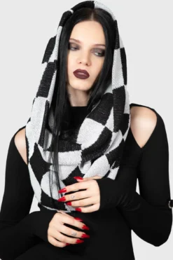 Killstar Morning Fog Snood - Distorted Checkerboard Knit Neck Warmer