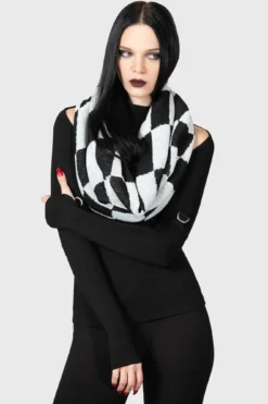 Killstar Morning Fog Snood - Distorted Checkerboard Knit Neck Warmer -Kill Star Store MORNING FOG SNOOD W C
