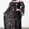 Killstar Mystic Meadow Plus Size Mesh Maxi Dress with Flared Sleeves