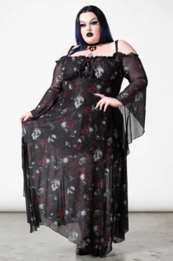 Killstar Mystic Meadow Plus Size Mesh Maxi Dress with Flared Sleeves