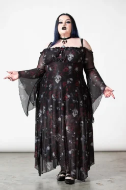 Killstar Mystic Meadow Plus Size Mesh Maxi Dress with Flared Sleeves -Kill Star Store MYSTIC MEADOW MESH MAXI DRESS PLUS W D