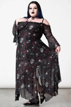 Killstar Mystic Meadow Plus Size Mesh Maxi Dress with Flared Sleeves -Kill Star Store MYSTIC MEADOW MESH MAXI DRESS PLUS W E